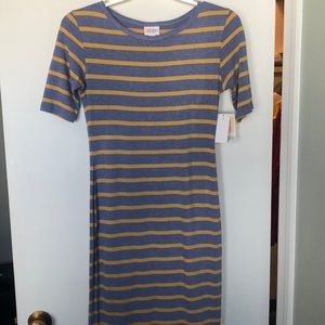NWT Lularoe Julia dress, heathered blue yellow XS